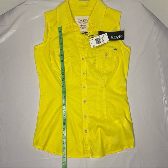 NWT BUFFALO Trixia Sleeveless Sz Small Full Button Cotton Neon Yellow Bl… - Picture 2 of 9